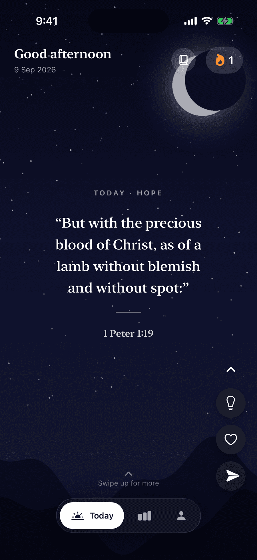 Verse resting on a dark night sky, a single verse held on screen